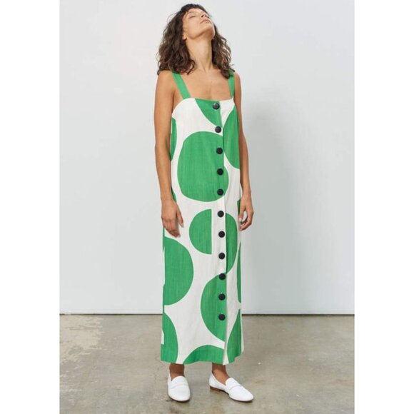 Mara Hoffman 'Maureen' Mod Dress XL Green White Button-Front Midi Summer Tencel - Picture 1 of 11